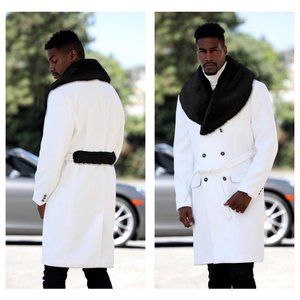 Men's Fashion White | Black Faux Fur Overcoat